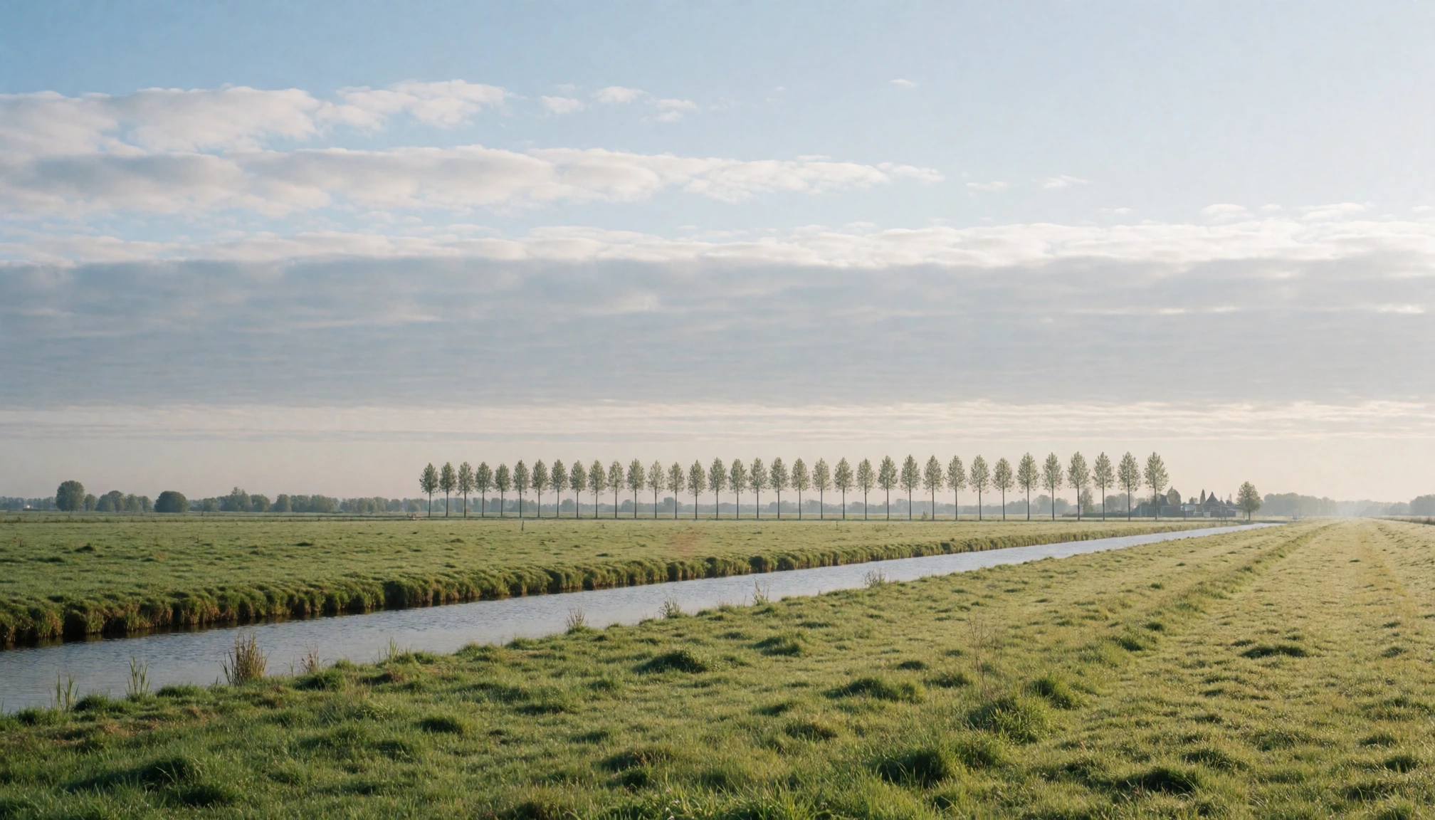 Nederlands polderlandschap in de ochtend